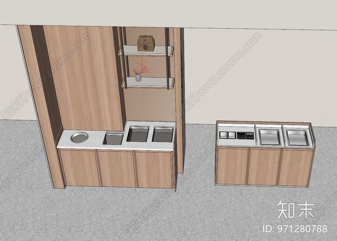 新中式风格橱柜SU模型下载【ID:971280788】