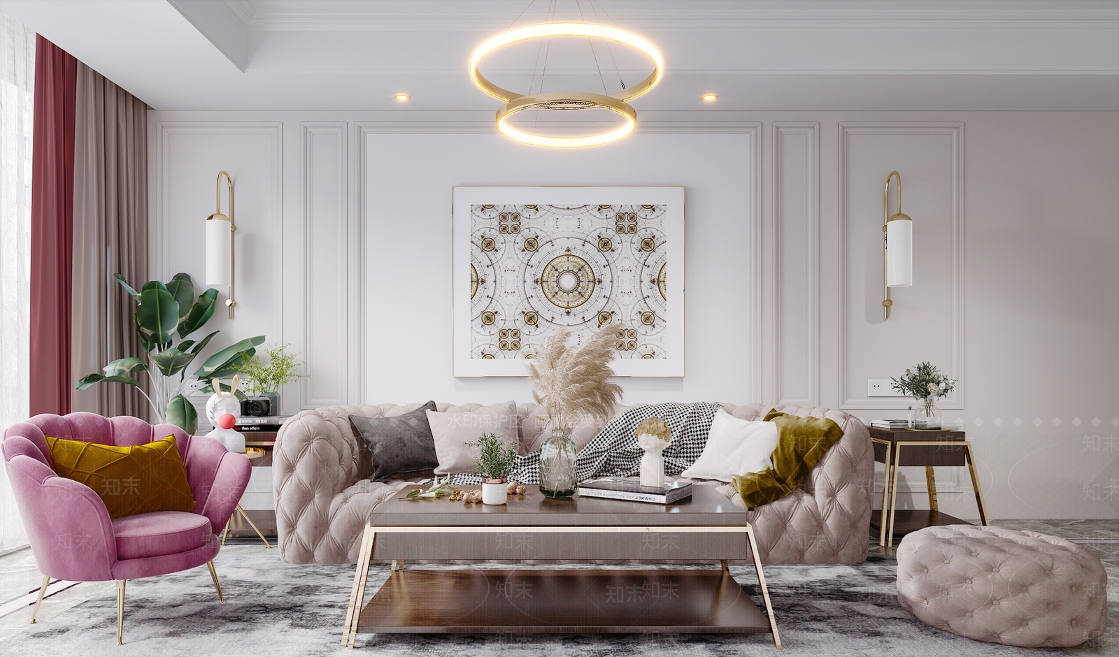 美式简约风格客厅3D模型下载【ID:771377704】