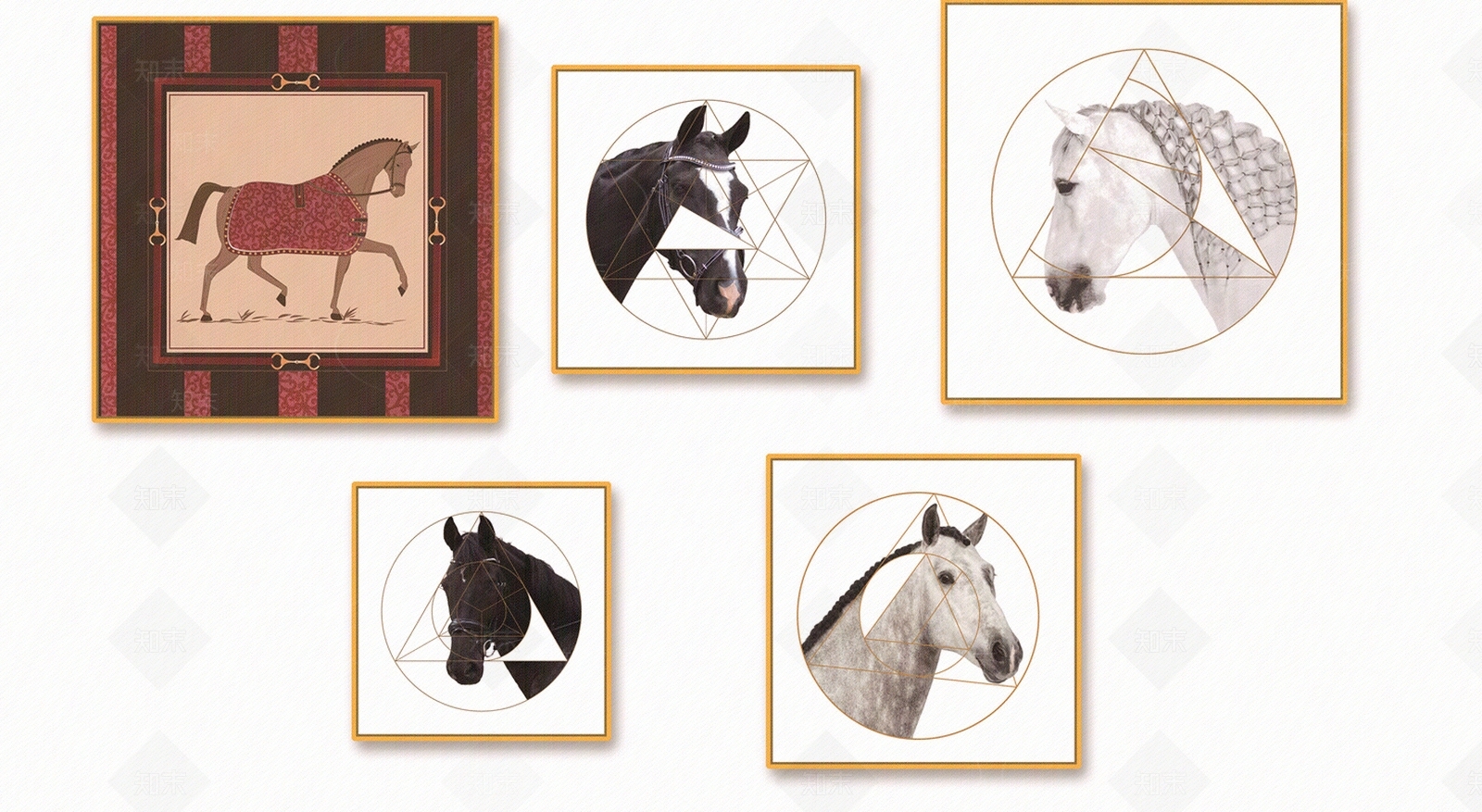 现代马儿组合画贴图下载【ID:871395650】