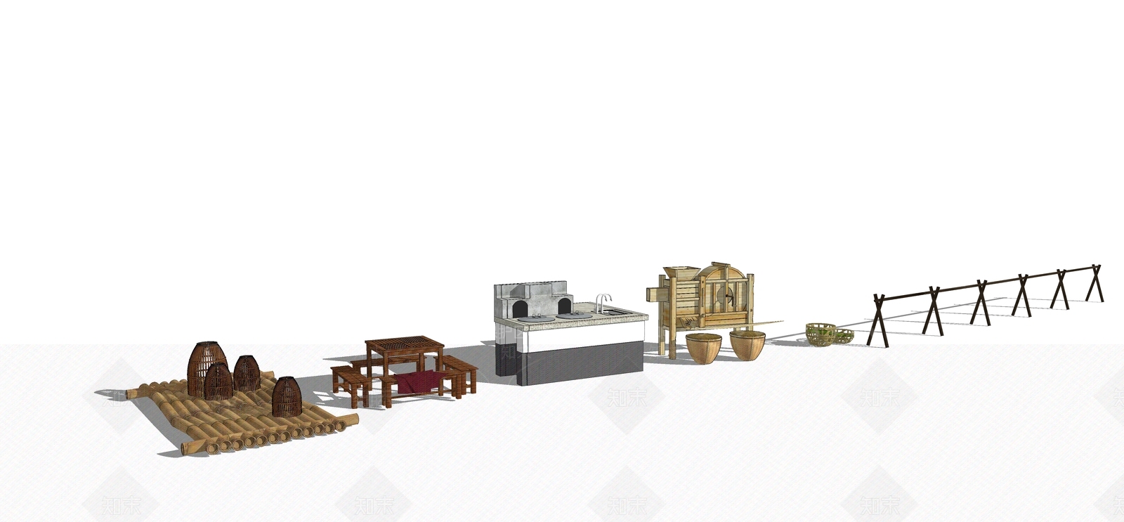中式风格农家乐小品SU模型下载【ID:371424307】