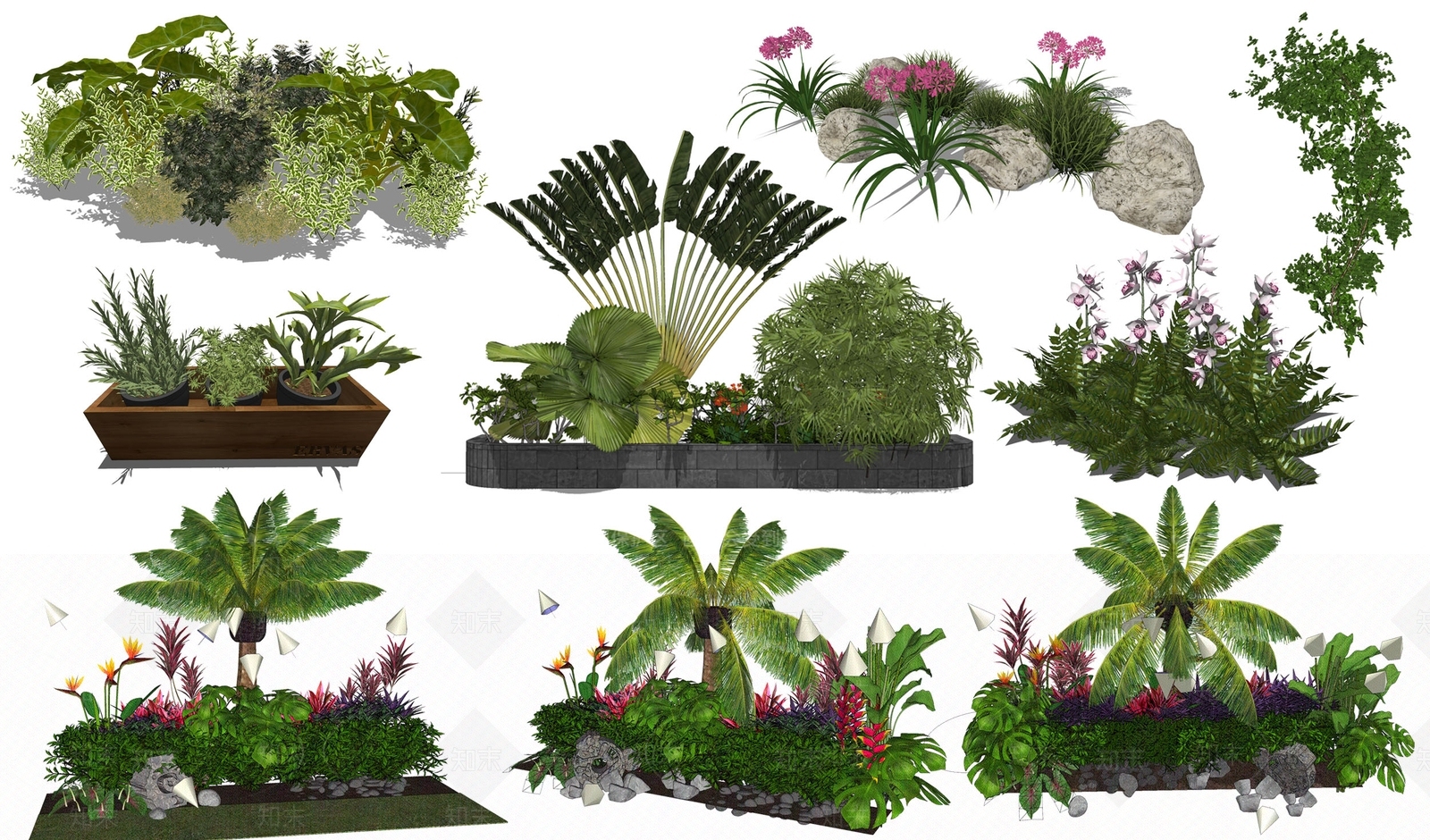 现代风格花坛花钵SU模型下载【ID:971426749】