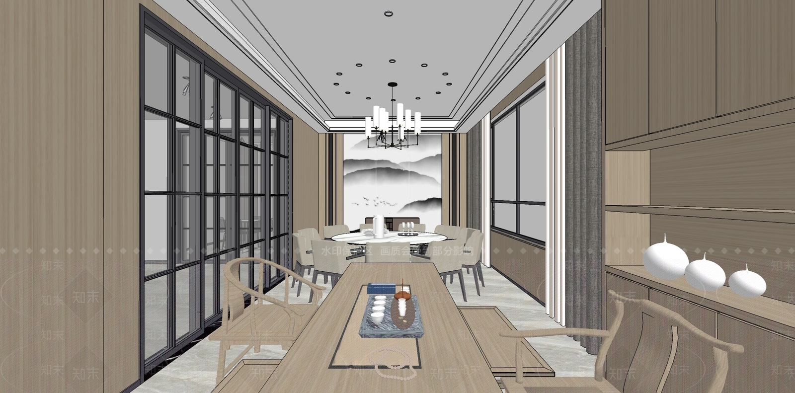 新中式风格茶室SU模型下载【ID:971493317】
