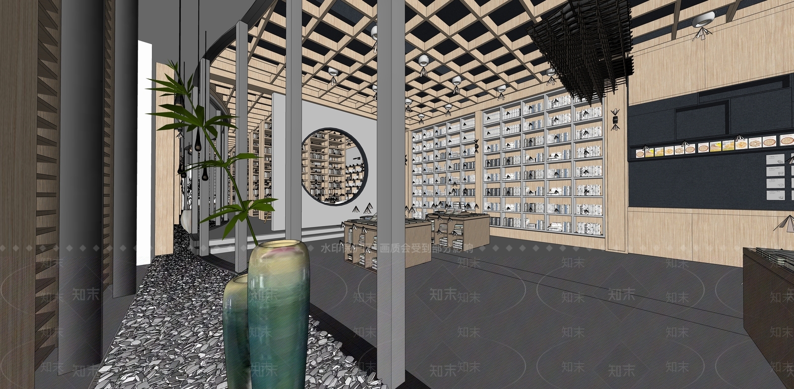 新中式风格书店SU模型下载【ID:671506459】