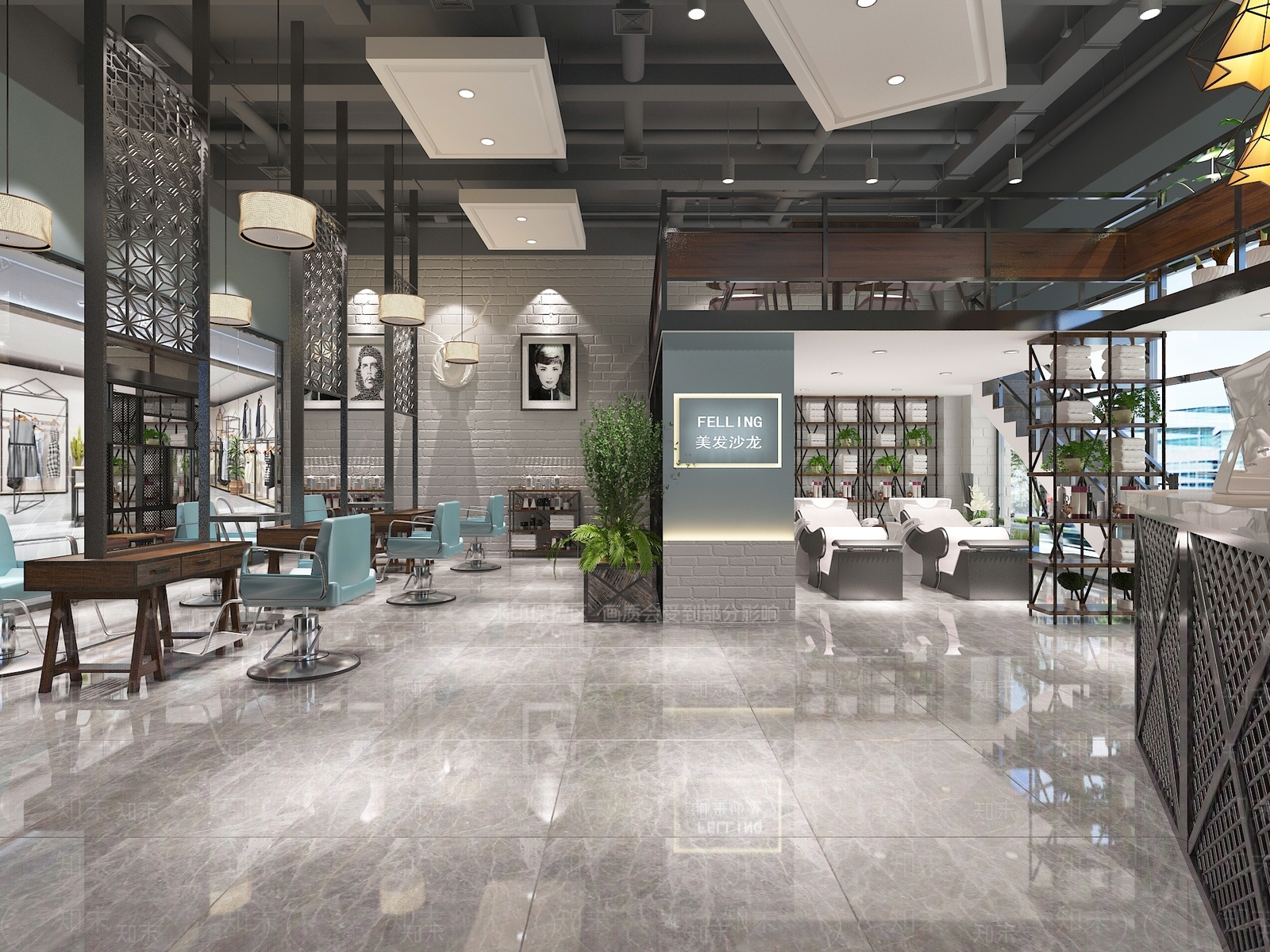 工业风理发店3D模型下载【ID:971530573】