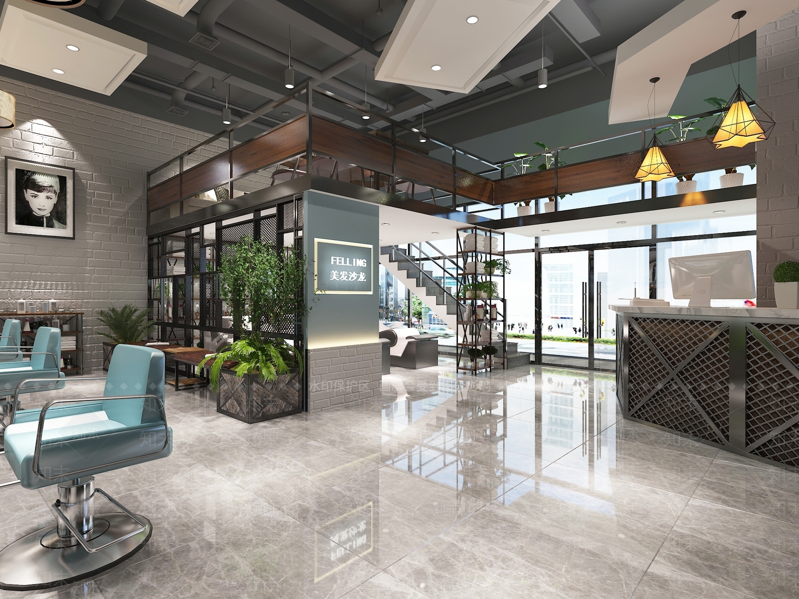 工业风理发店3D模型下载【ID:971530573】