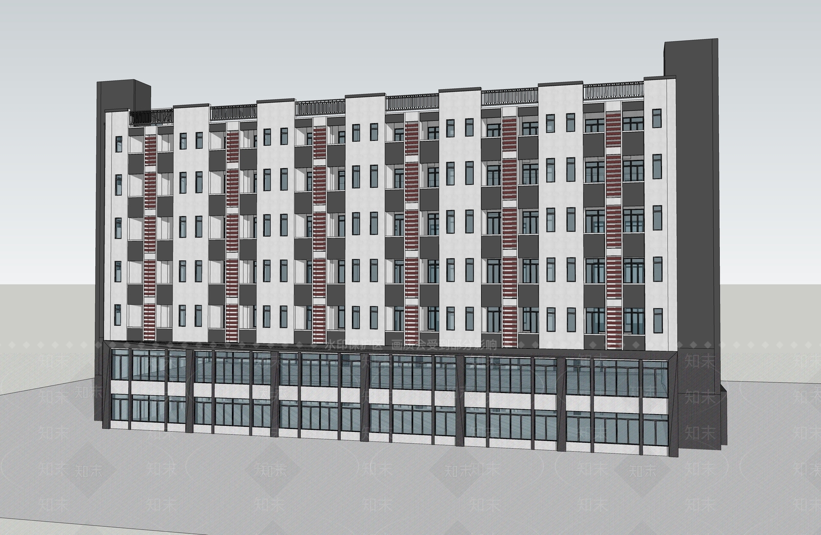 现代风格员工宿舍楼SU模型下载【ID:971531369】