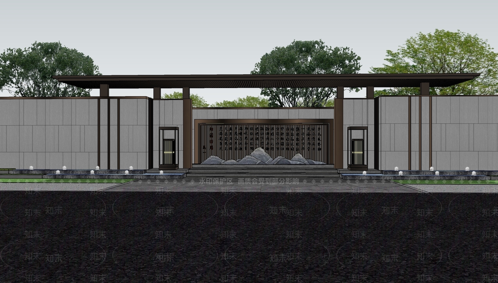 新中式风格景观小建筑SU模型下载【ID:671532732】