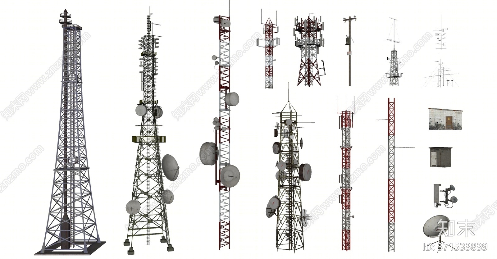 现代高压电塔信号塔通讯塔信号发射塔基站铁塔su模型 Id 知末su模型网