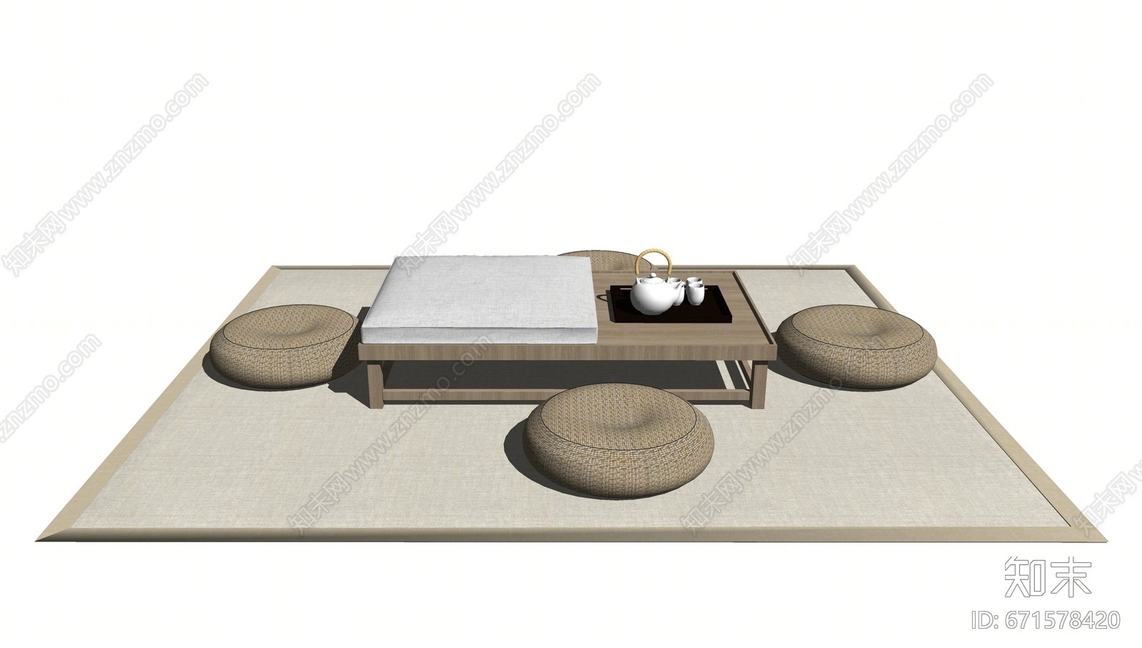 日式风格茶桌茶具SU模型下载【ID:671578420】