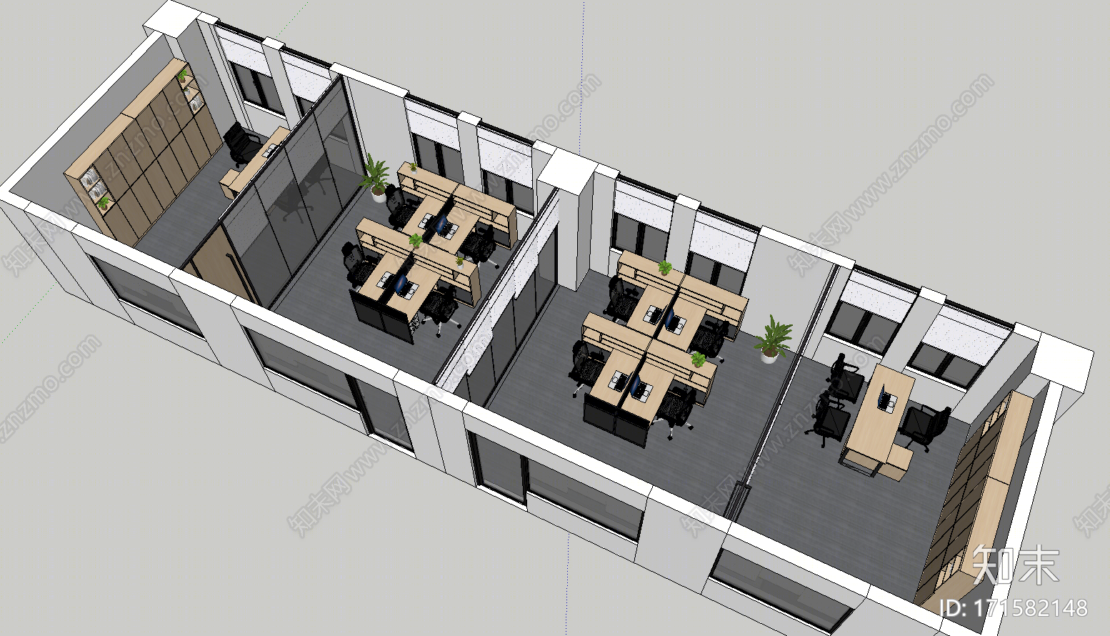 现代风格公共办公区SU模型下载【ID:171582148】