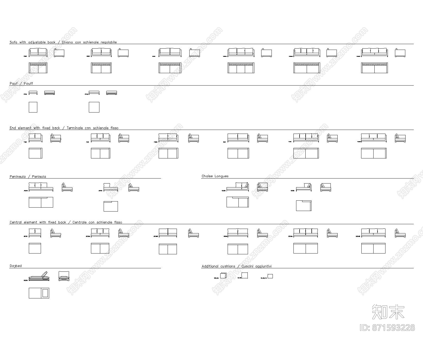 现代风格家具平立面大全施工图下载【ID:871593228】