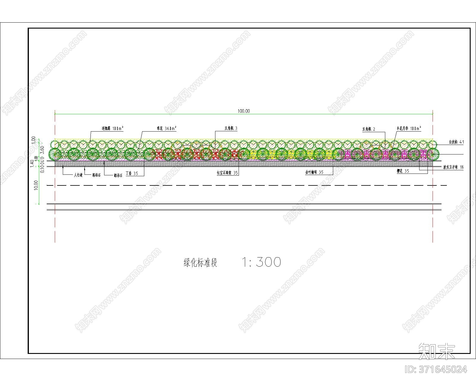 道路绿化cad施工图下载【ID:371645024】