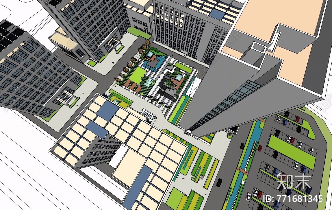 现代风格办公区域SU模型下载【ID:771681345】