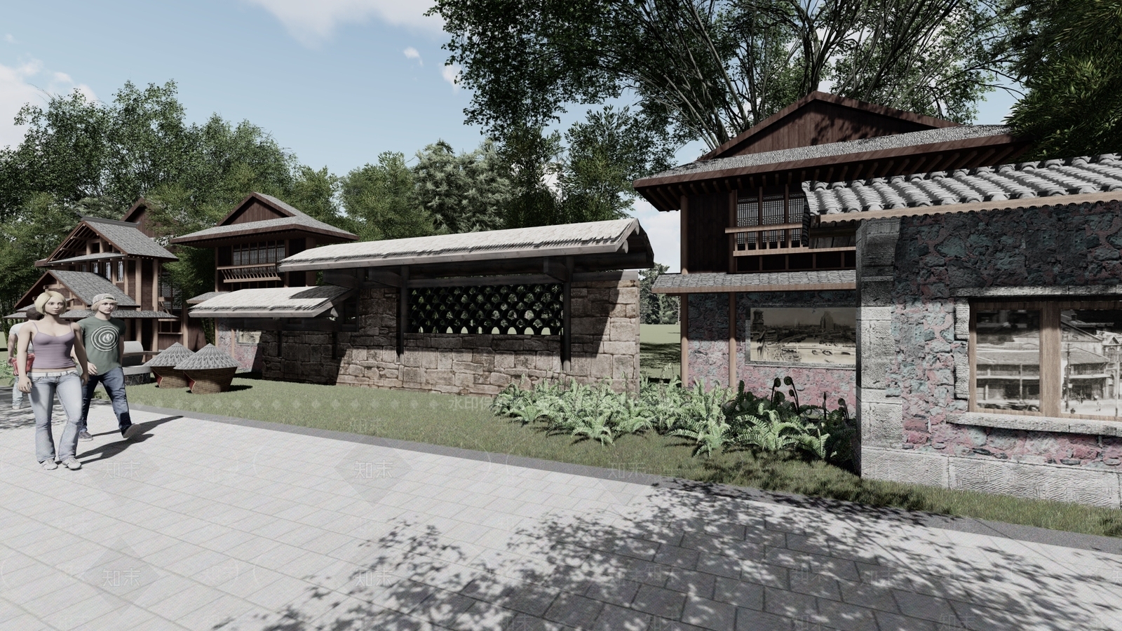 中式风格景墙围墙SU模型下载【ID:771699044】