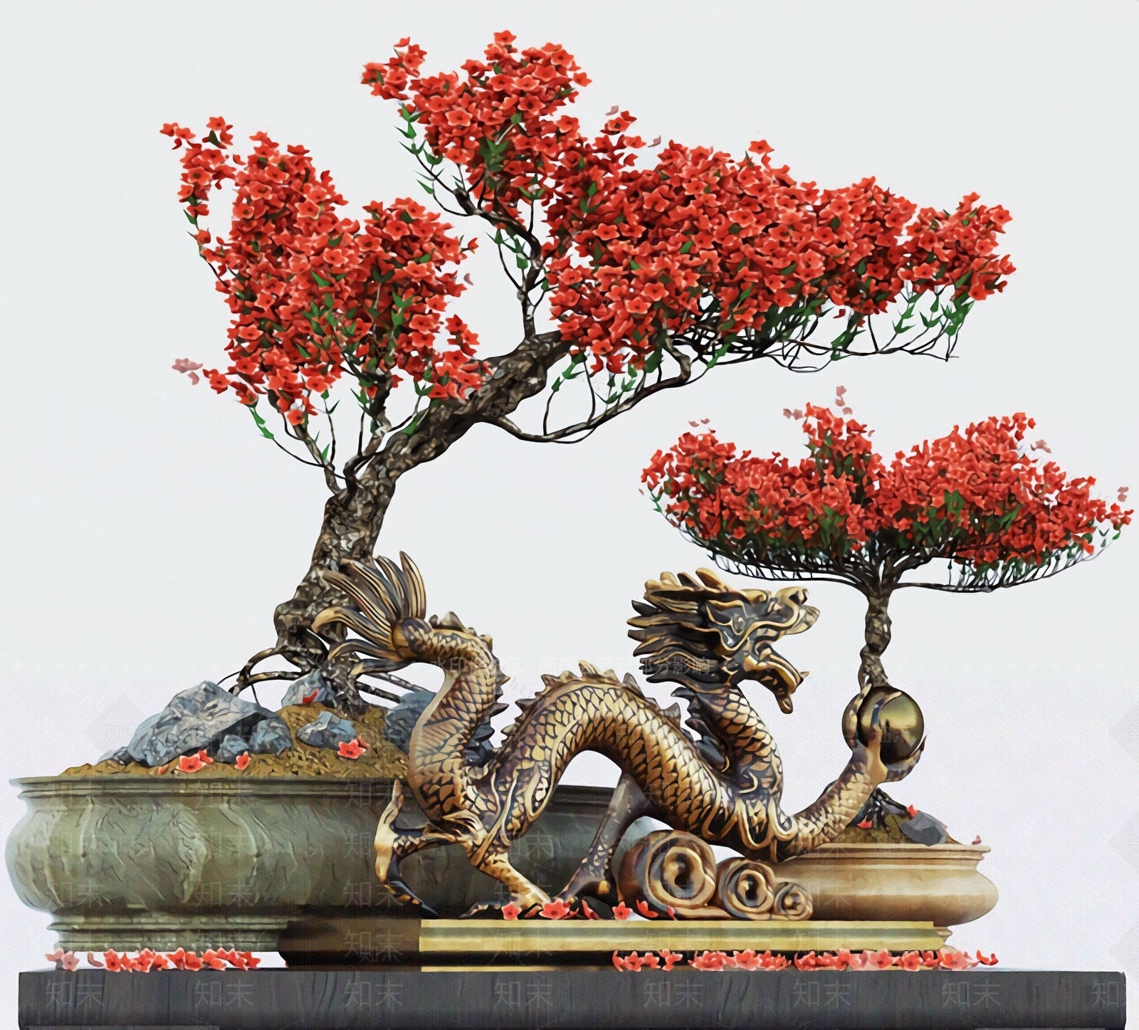 新中式风格盆景3D模型下载【ID:371700867】