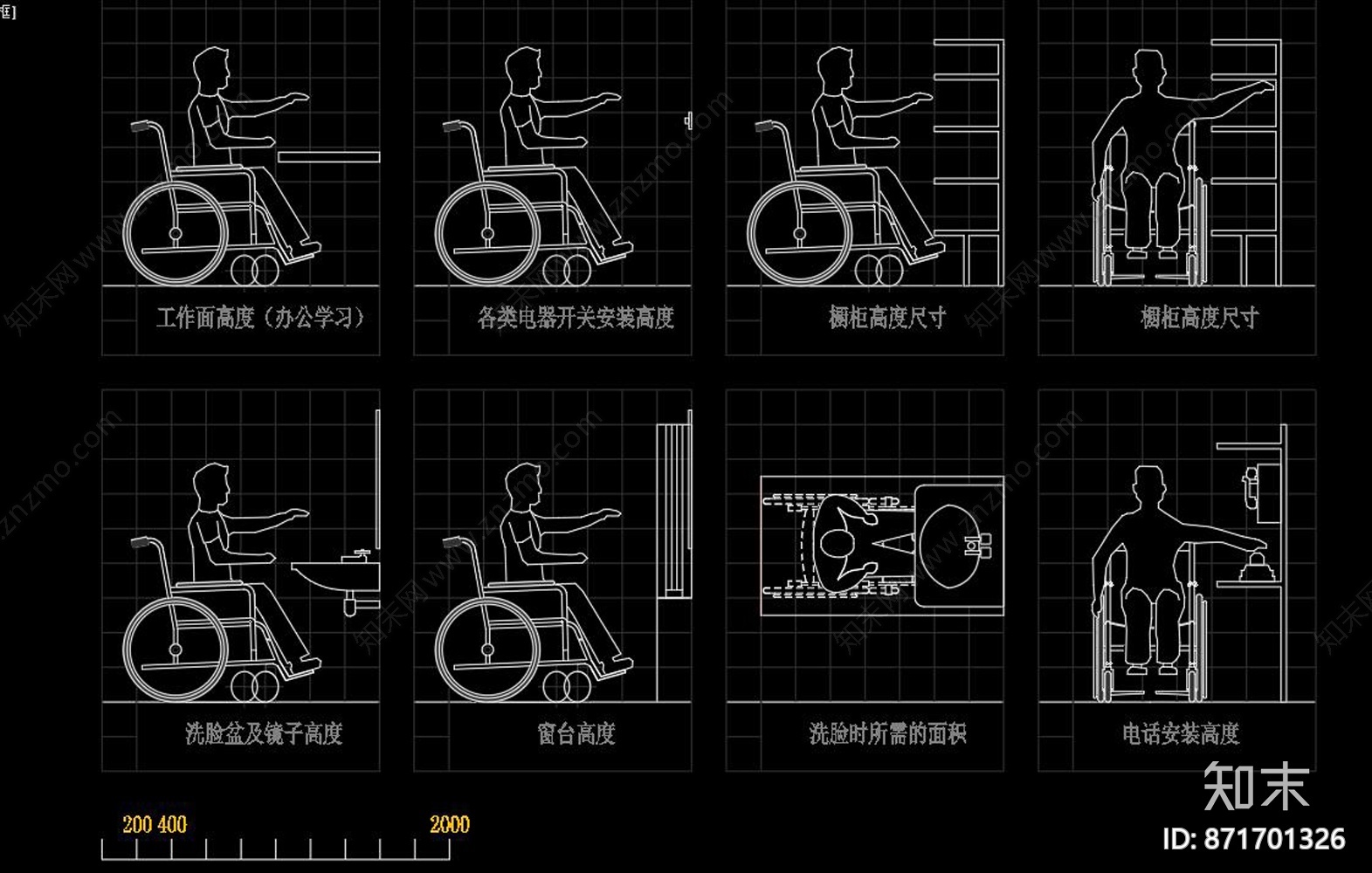 无障碍残疾人设施CAD动态块施工图下载【ID:871701326】