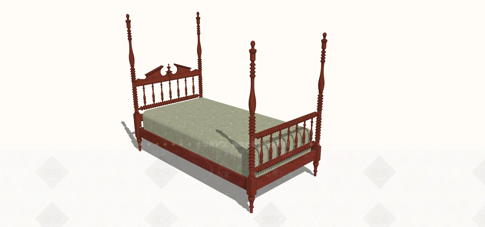 欧式风格单人床SU模型下载【ID:571764107】