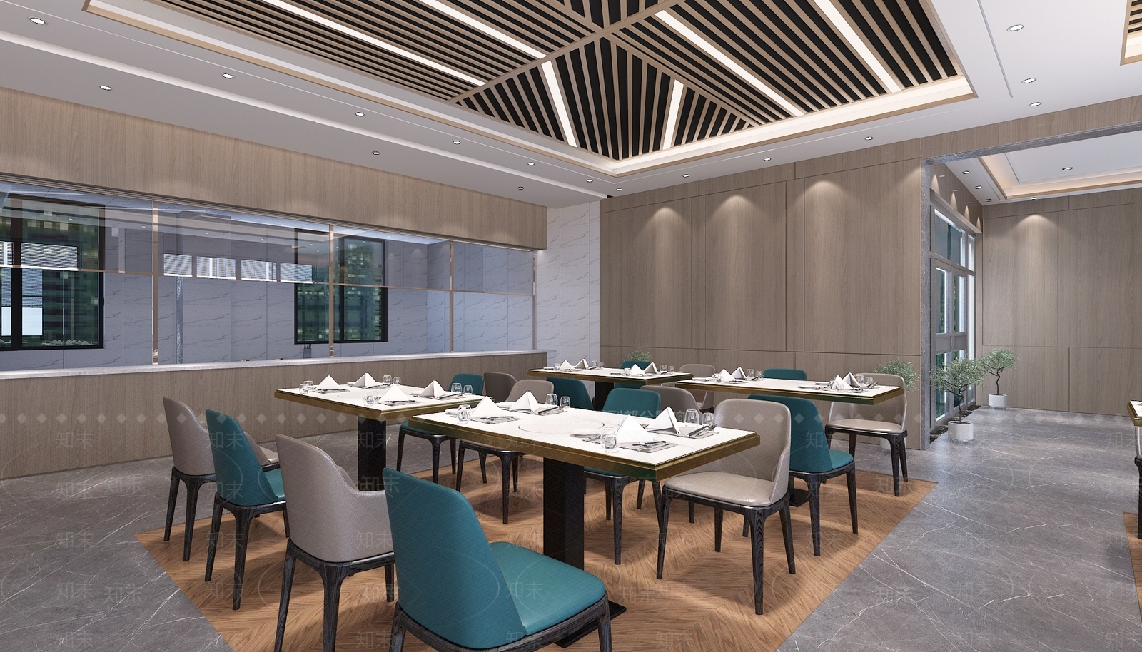 现代轻奢食堂3D模型下载【ID:771780713】