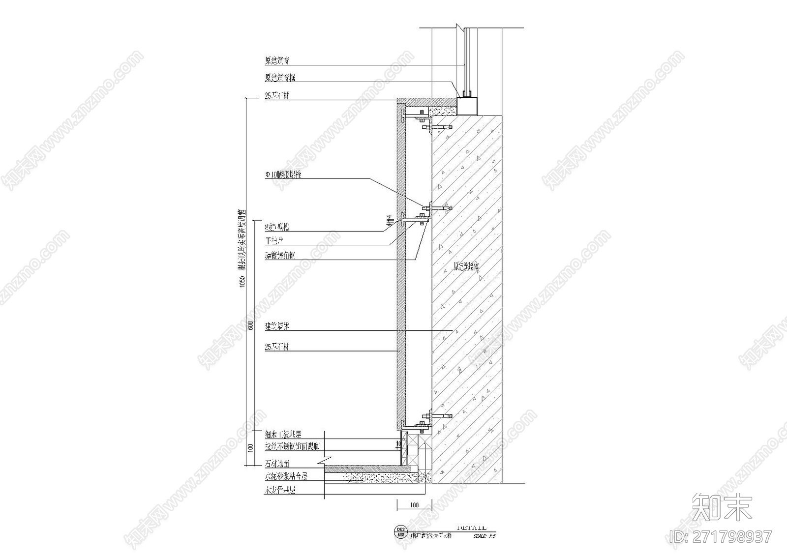 靠窗处25厚石材墙面大样cad施工图下载【ID:271798937】