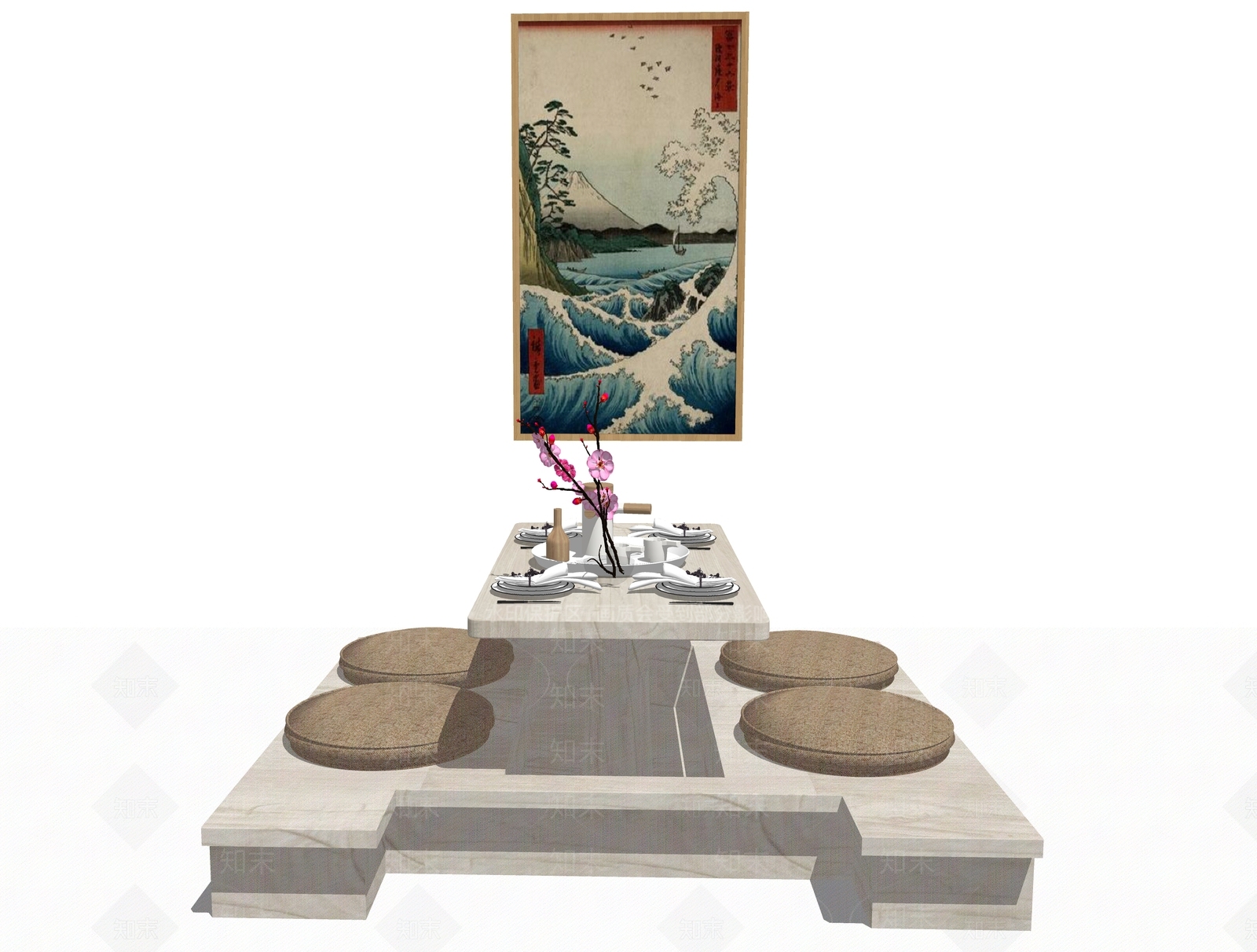 日式风格餐桌椅SU模型下载【ID:671815630】