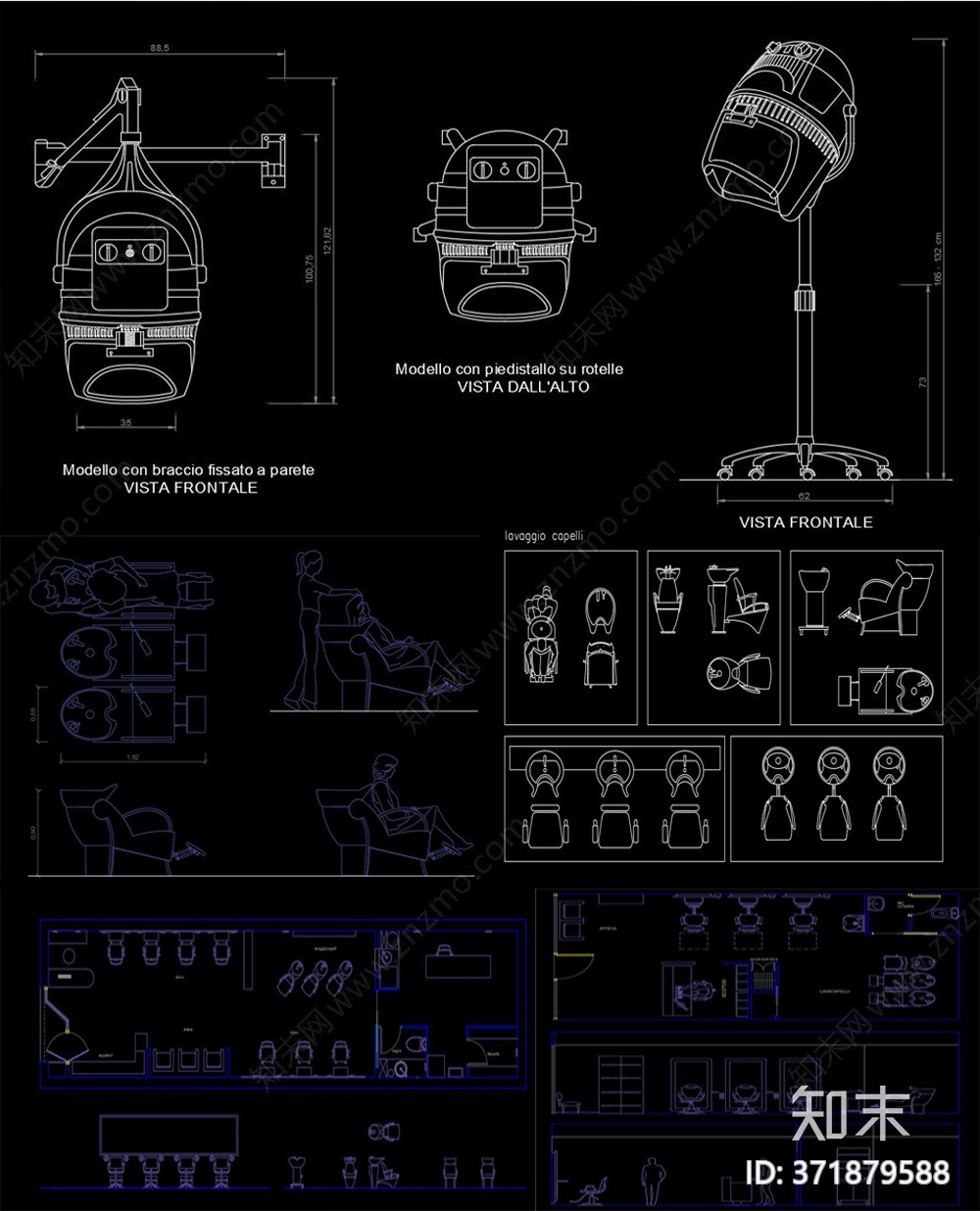 美容美发常用设备CAD图库施工图下载【ID:371879588】