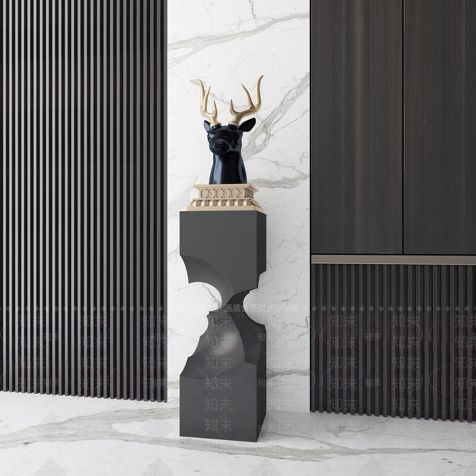现代鹿头雕塑摆件3D模型下载【ID:371902893】