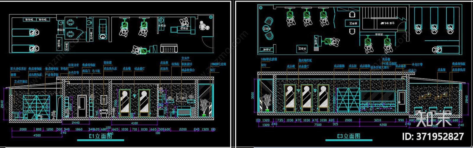 全套工业风格时尚理发店cad施工图下载【ID:371952827】