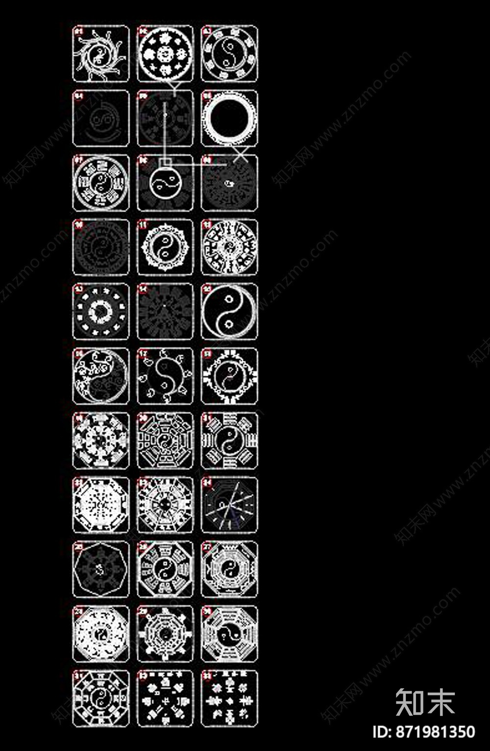 罗盘八卦太极CAD图库cad施工图下载【ID:871981350】