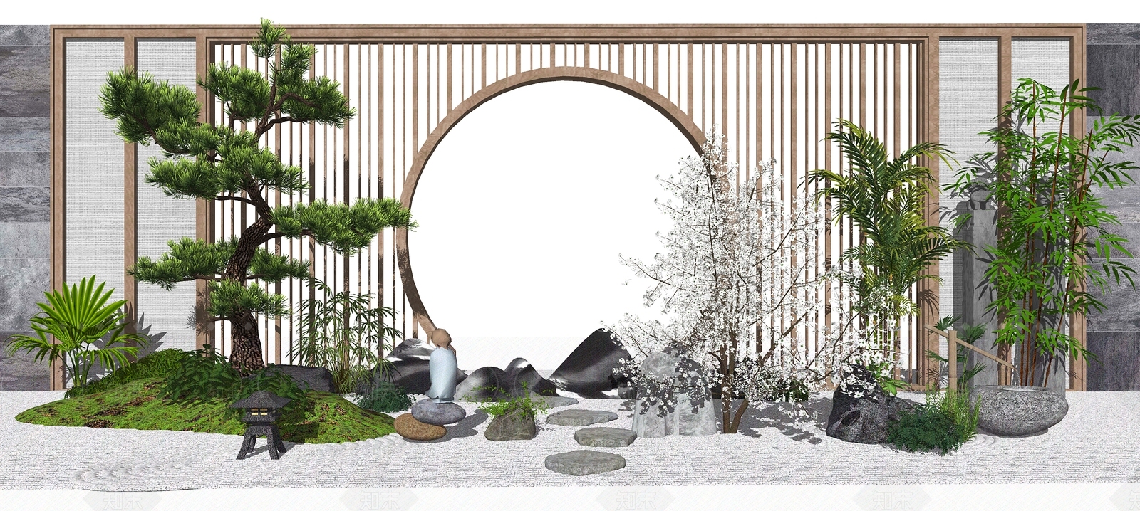 新中式风格庭院景观SU模型下载【ID:571984990】_知末su模型网