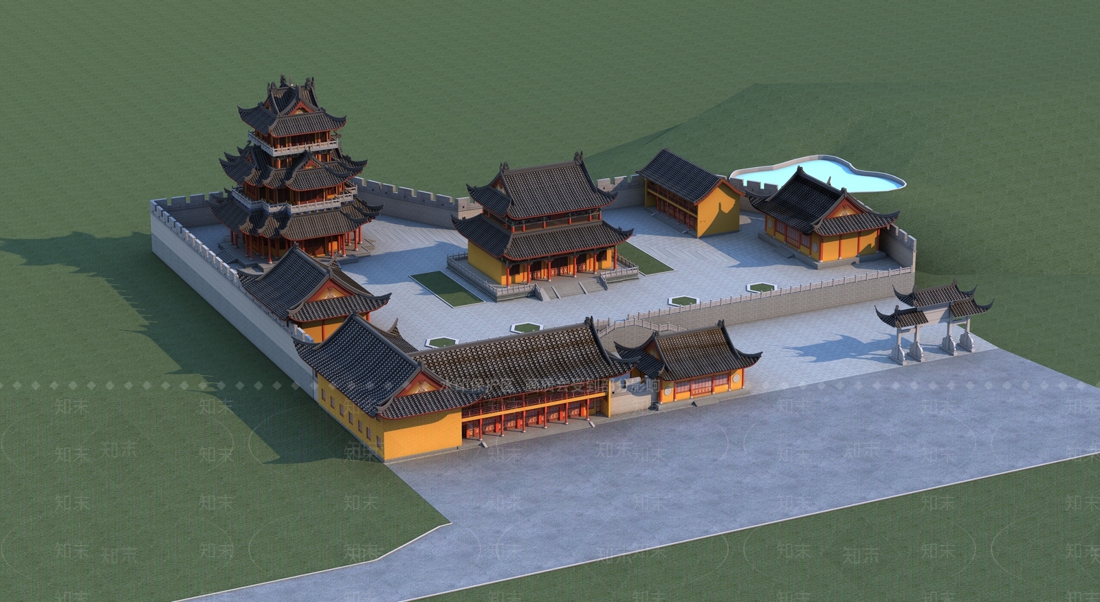 中式古建筑外观3D模型下载【ID:272002859】