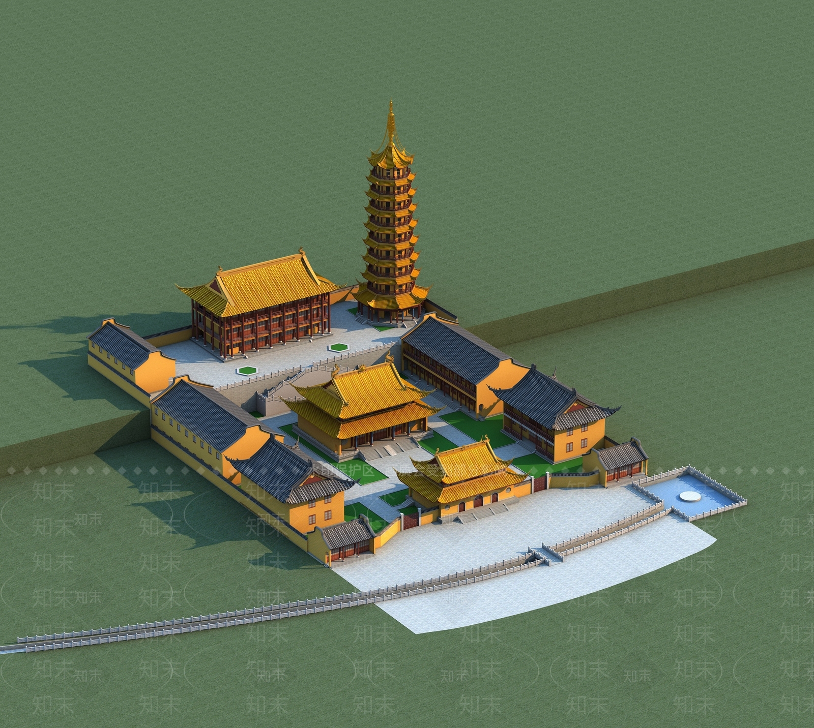 中式古建3D模型渲染效果图