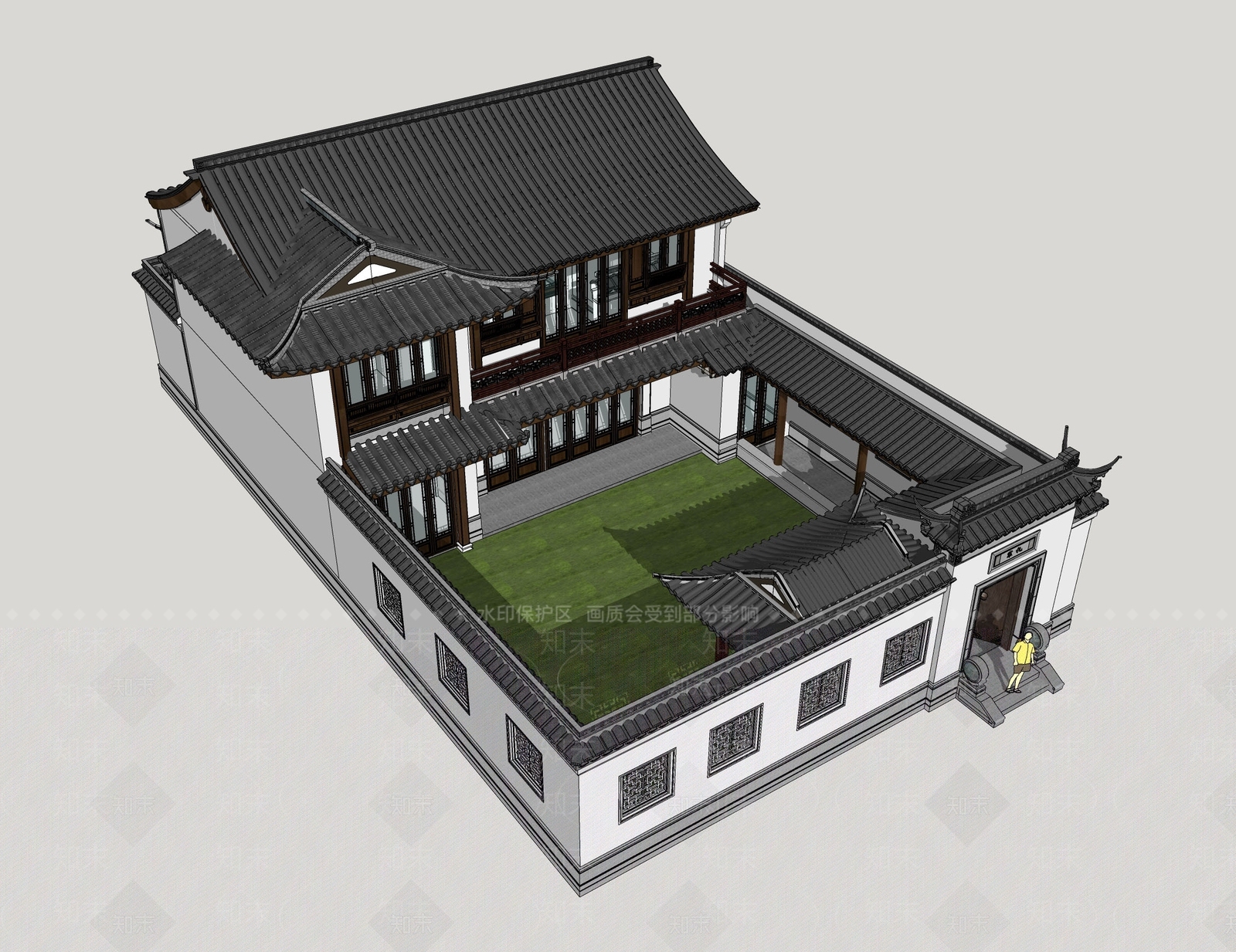 中式四合院SU模型下载【ID:272019309】_知末su模型网