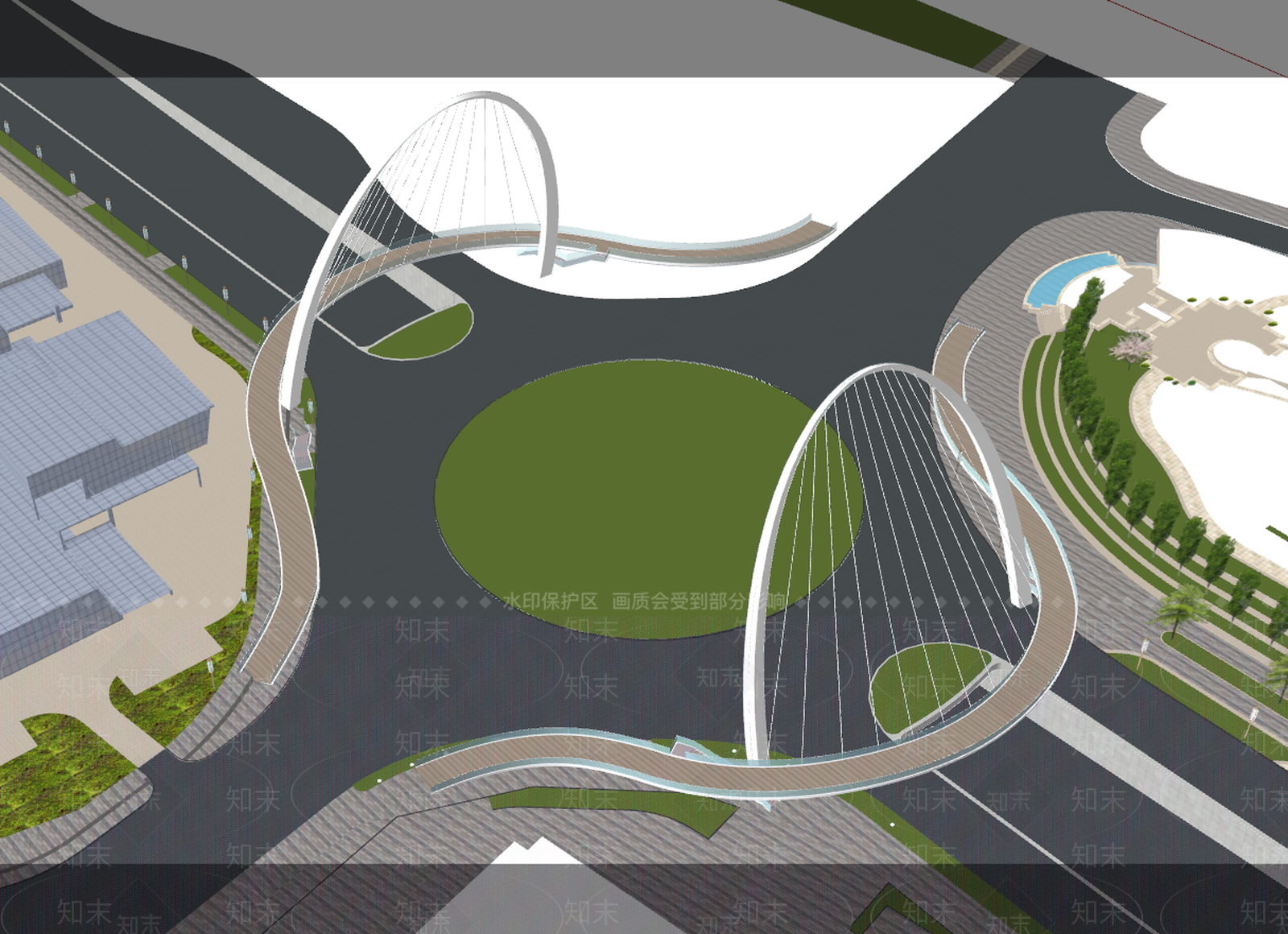 现代风格过街天桥SU模型下载【ID:472032755】