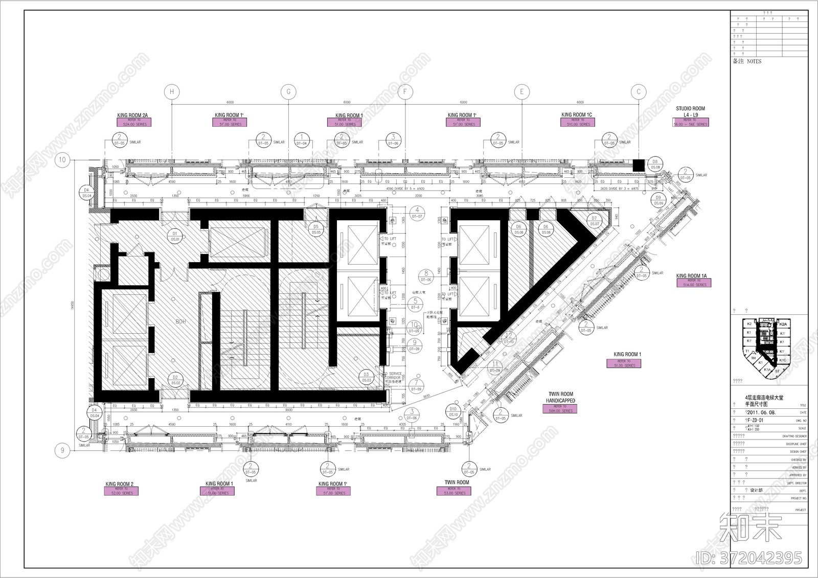 酒店走廊连电梯大施工图下载【ID:372042395】