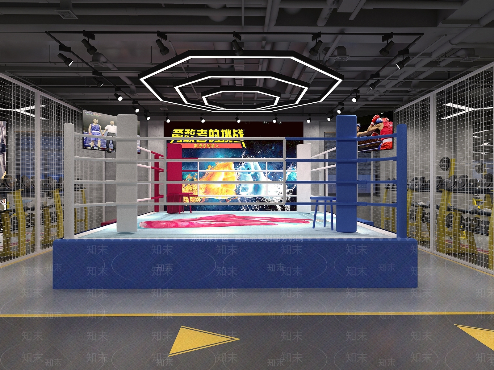 工业风健身房拳击训练区3D模型下载【ID:372088764】