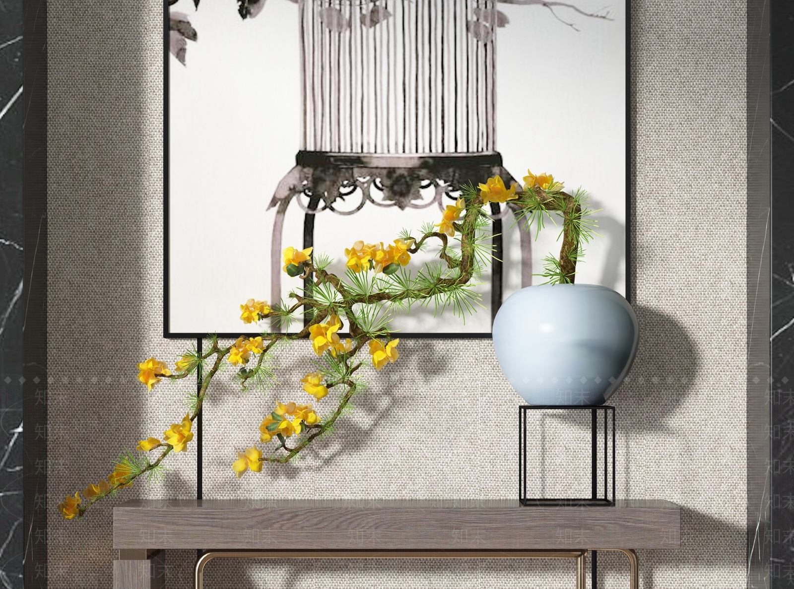 新中式盆栽盆景组合3D模型下载【ID:372132847】