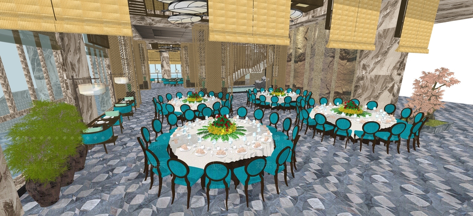 中式风格餐厅SU模型下载【ID:972142056】