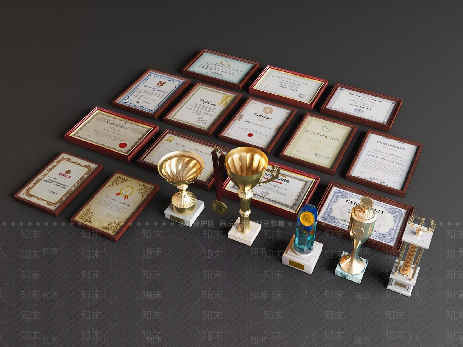现代荣誉证书3D模型下载【ID:172153416】