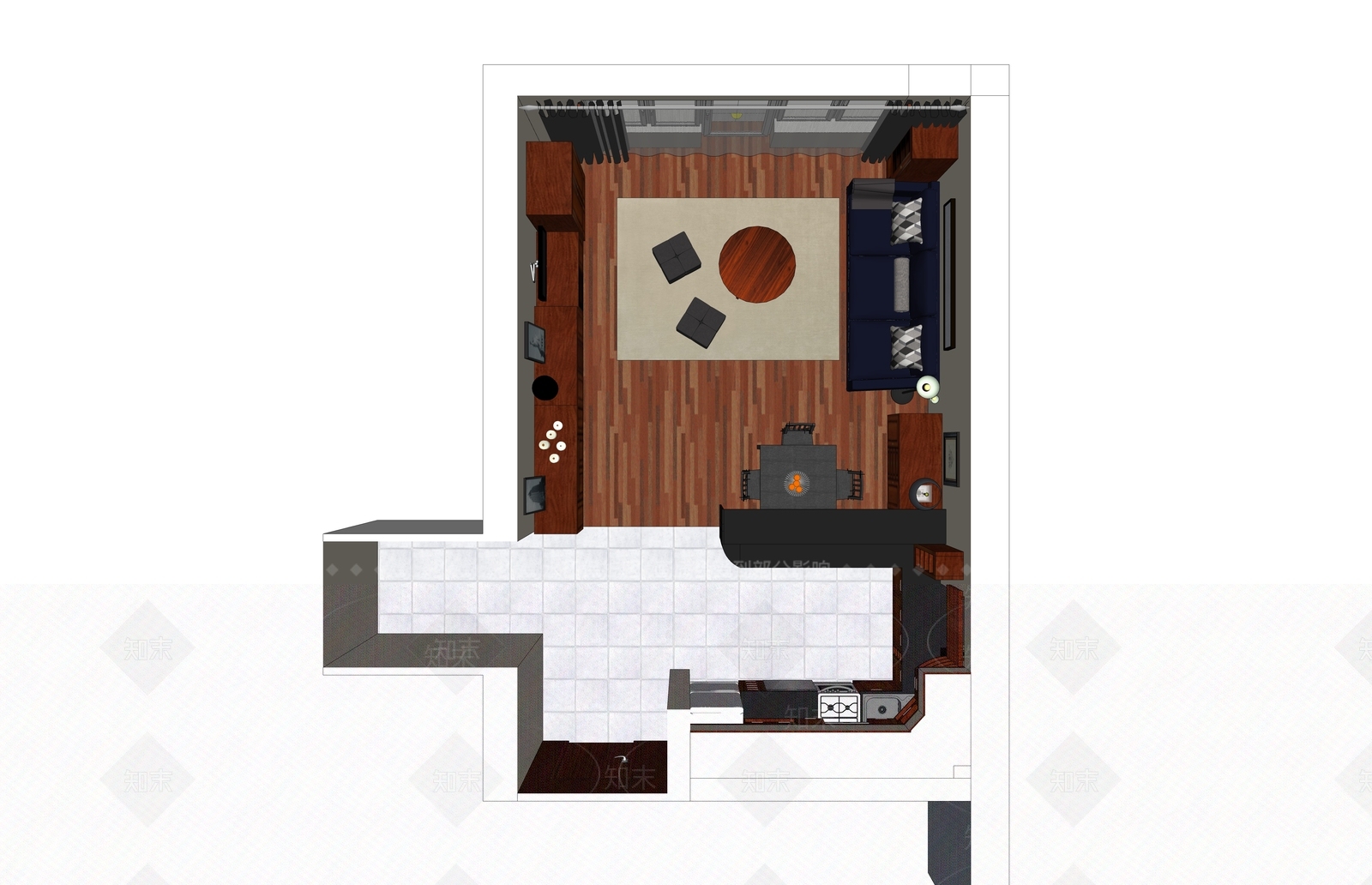 现代单身公寓SU模型下载【ID:972160835】