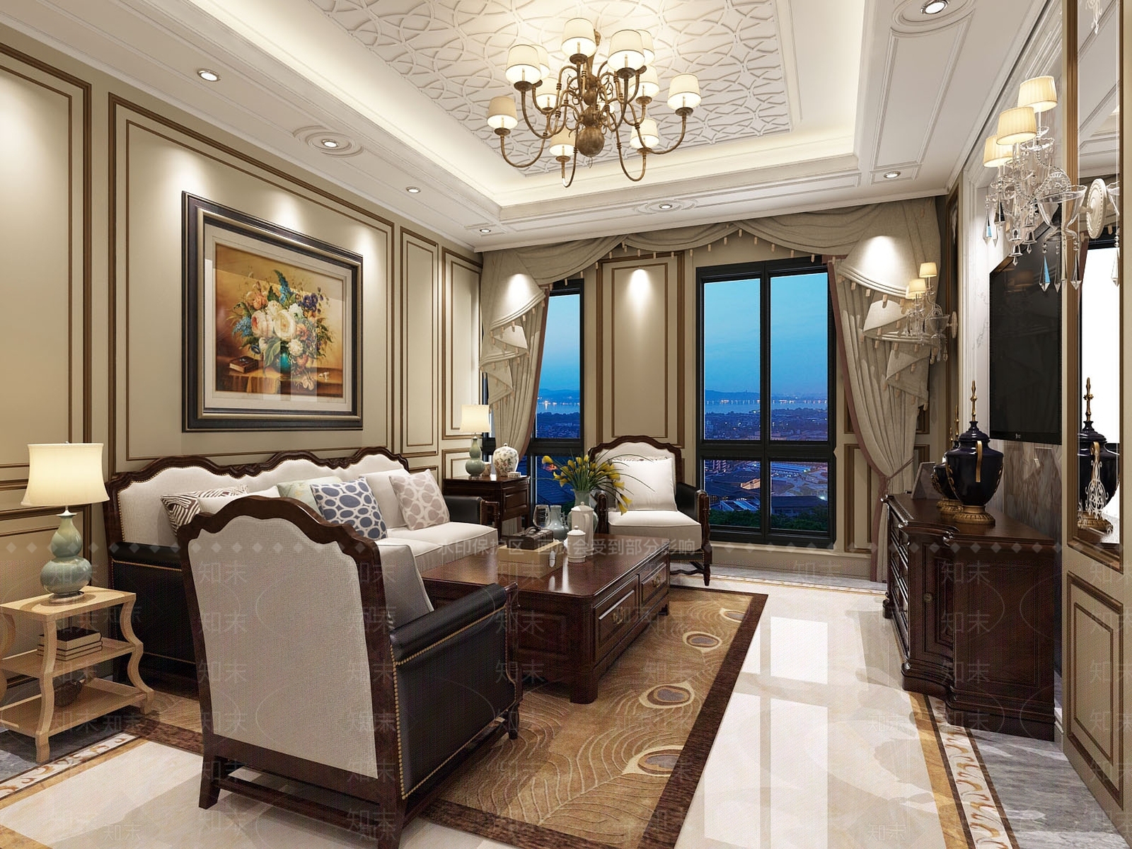 简欧风格客厅3D模型下载【ID:772189716】