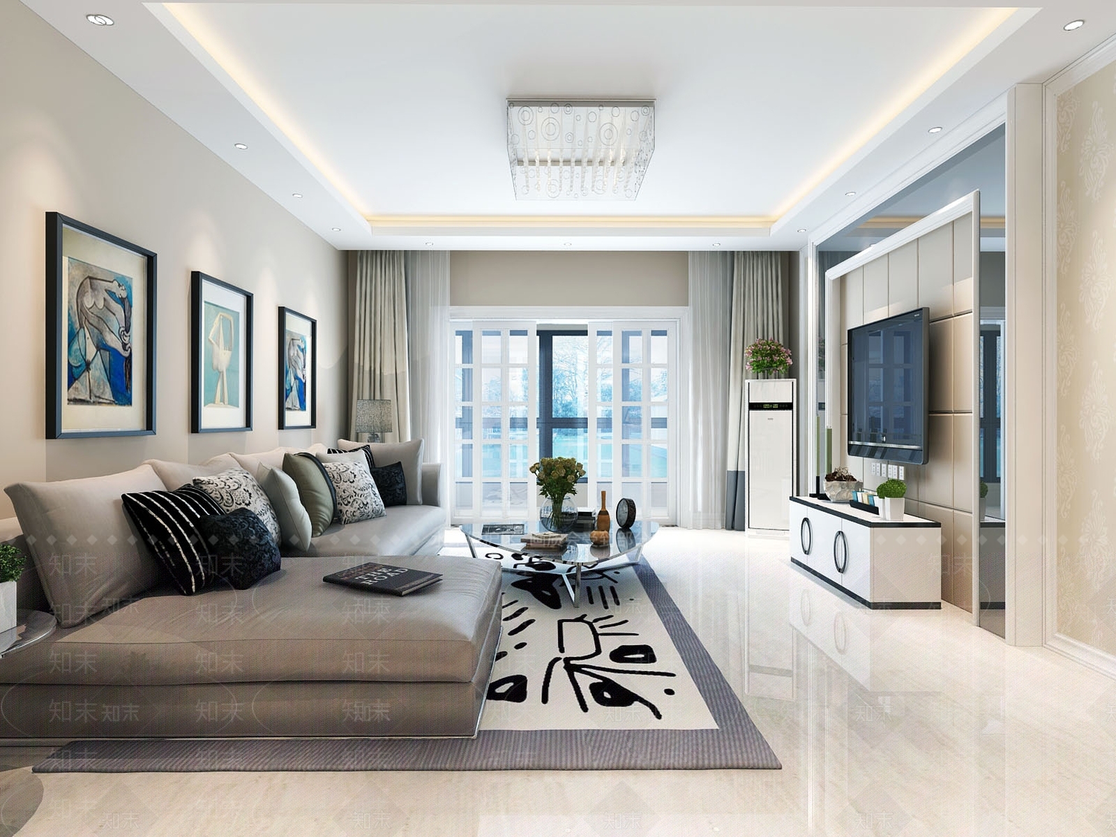 简欧风格客厅3D模型下载【ID:872190310】