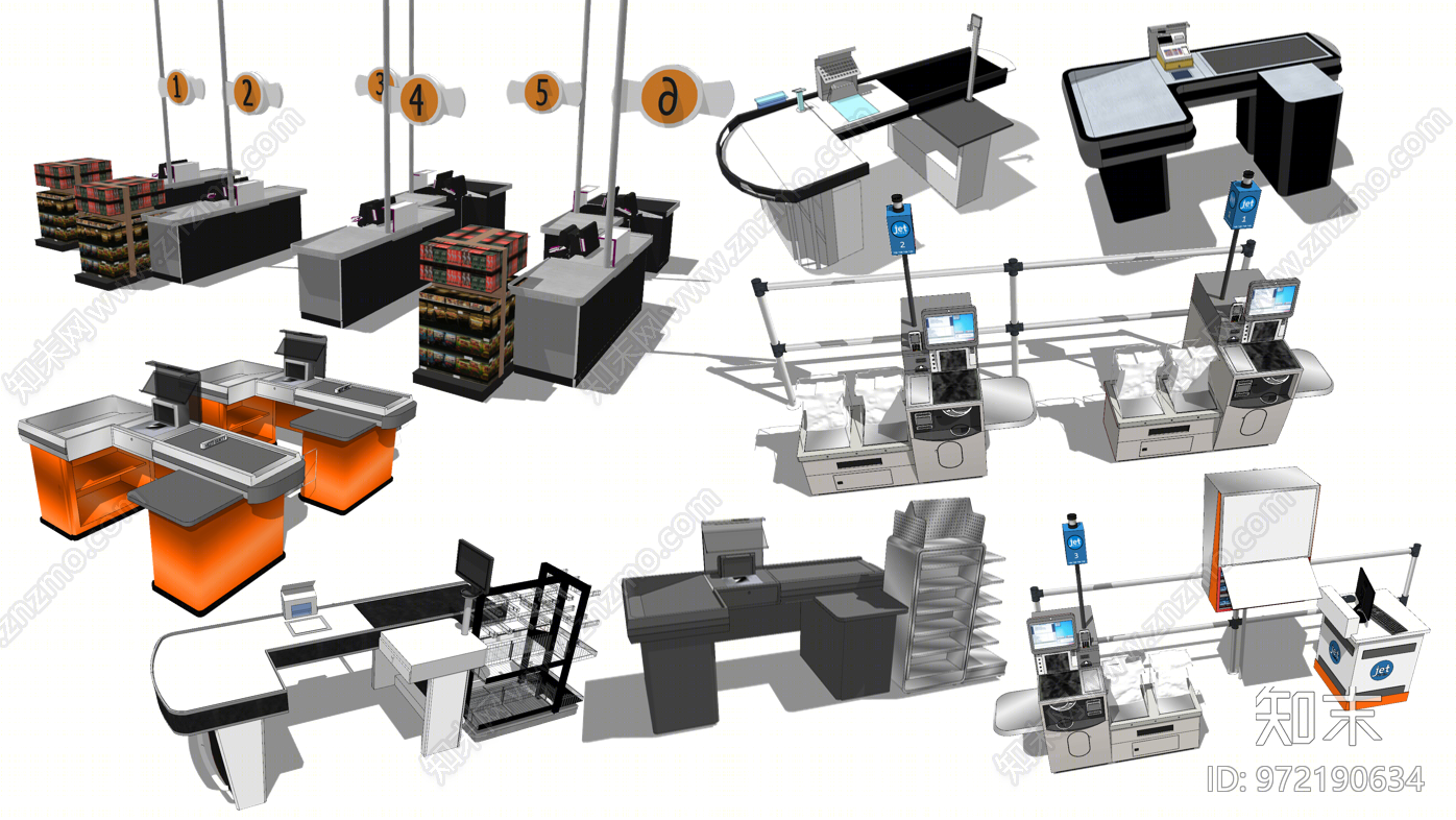 现代风格超市收银台SU模型下载【ID:972190634】