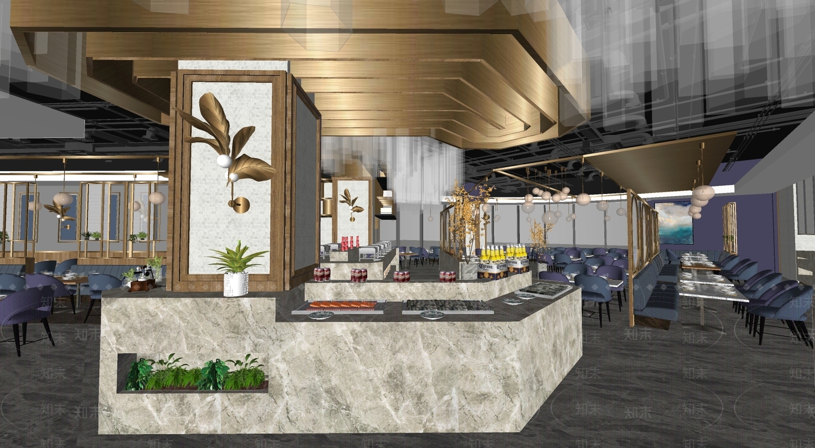 现代自助餐厅SU模型下载【ID:972204052】