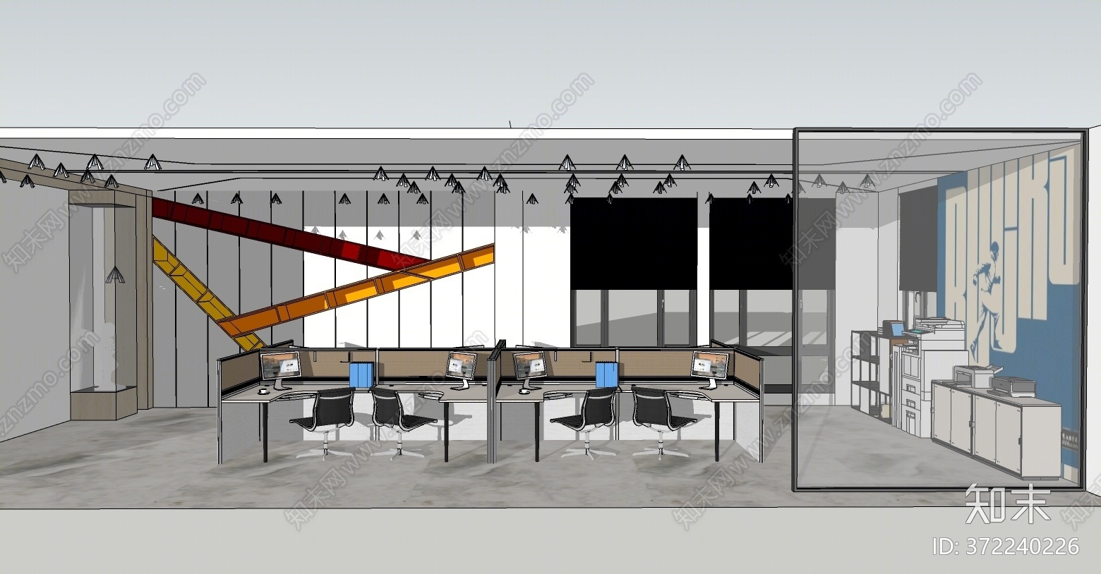 现代风格公共办公区SU模型下载【ID:372240226】