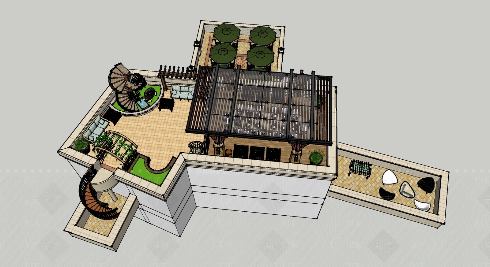 屋顶花园SU模型精品下载_SketchUp模型_知末网