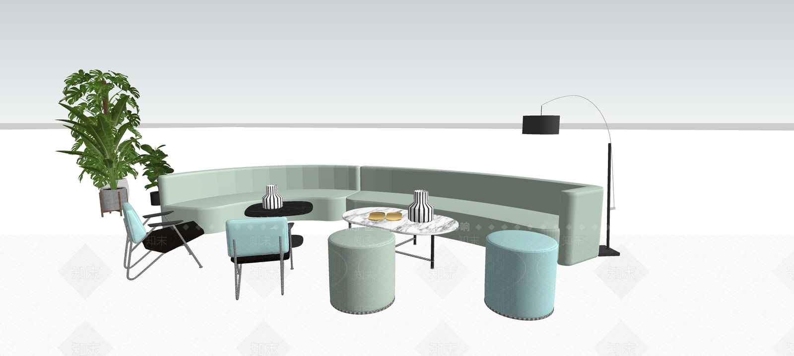 现代风格洽谈沙发SU模型下载【ID:172277540】