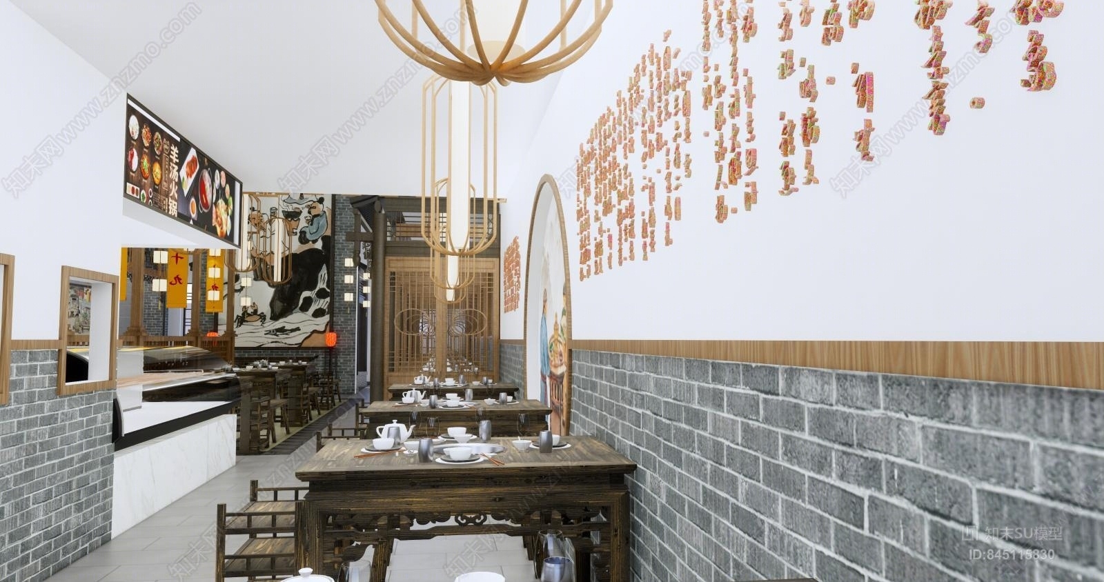 中式高端火锅店设计SU模型下载【ID:845115830】_知末su模型网