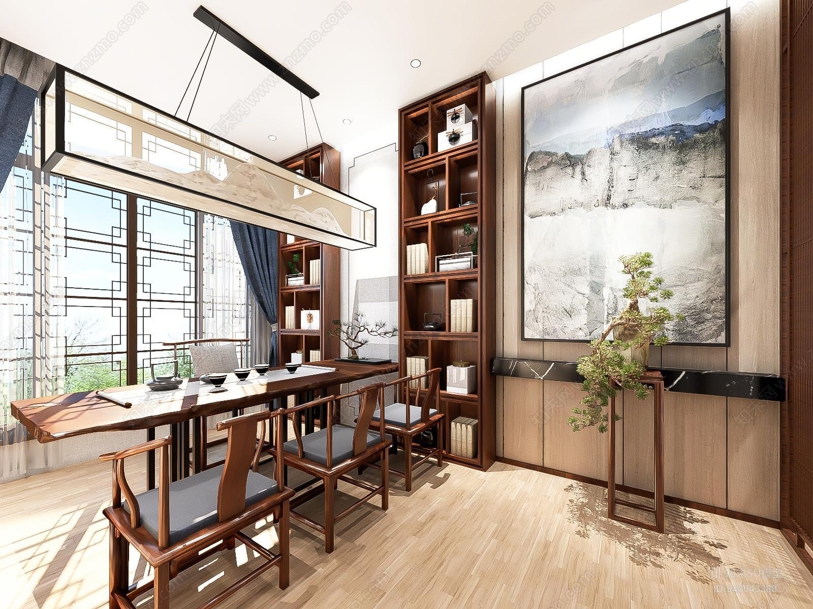 新中式茶室SU模型下载【ID:948043388】
