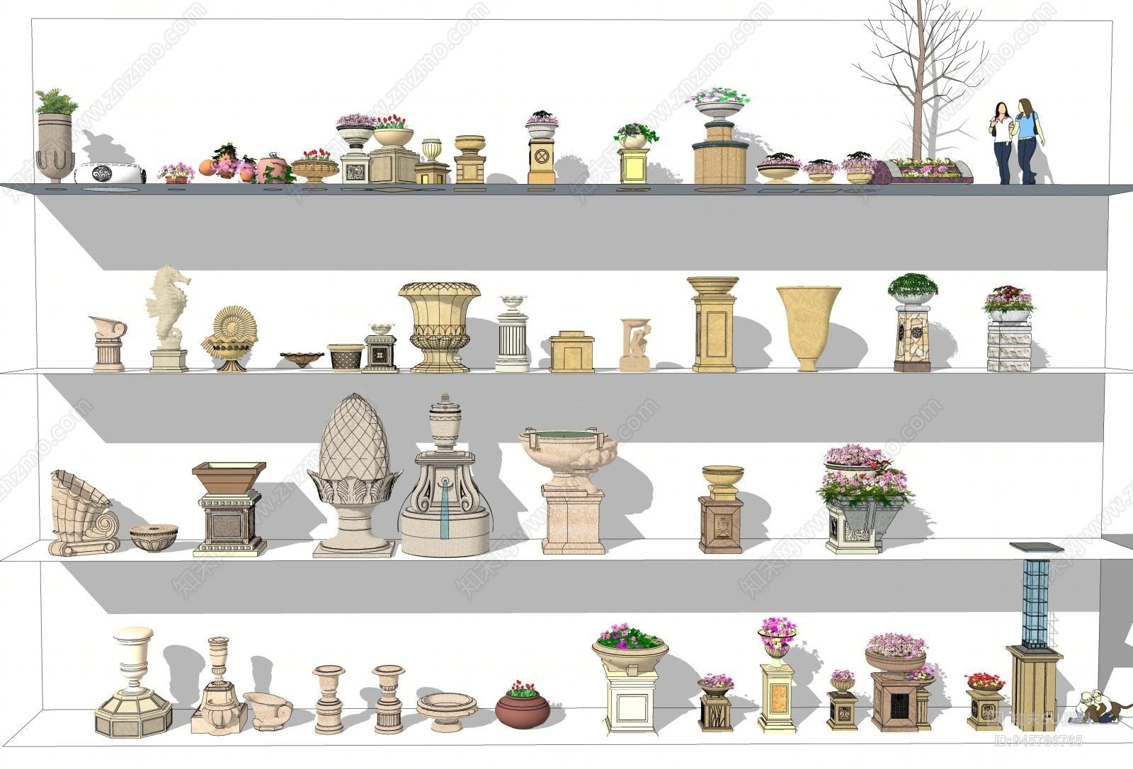 欧式花钵组合SU模型下载【ID:945786765】