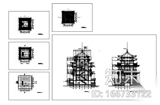 云峰烟水阁建筑方案图cad施工图下载【ID:166733122】